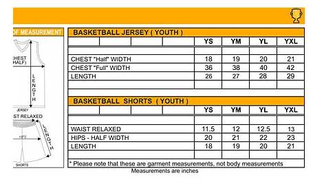 youth size jersey chart