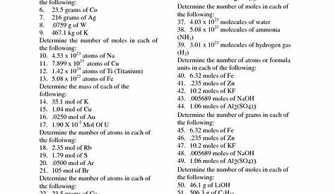 10 Best Images of Moles And Mass Worksheet Answers Moles and Molar Mass