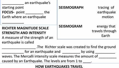 Earthquake Worksheet - Earth science investigators