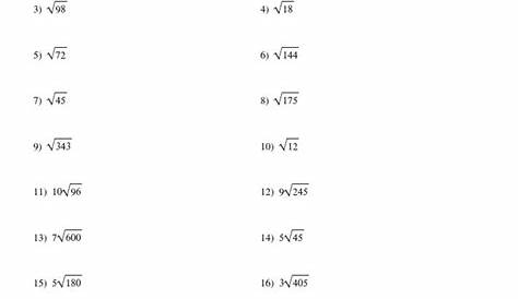 simplify square roots worksheet