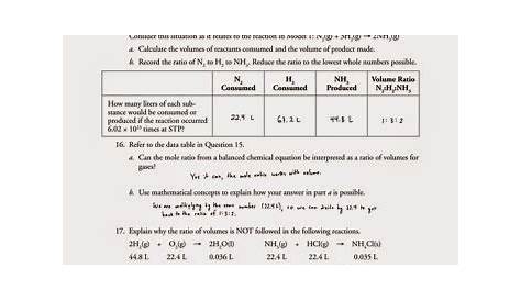 mole ratios worksheet answer key