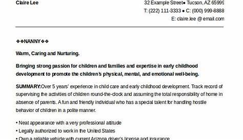 resume templates for nanny references