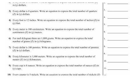 Writing Equations from Ratios worksheet on Ratio Tables Worksheets