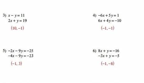 solving systems of equations by elimination worksheets answers