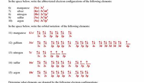electron configuration practice worksheet answer key chemistry