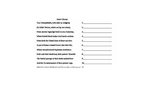 Romeo And Juliet Worksheets And Answers