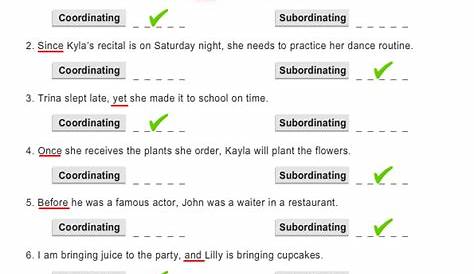 coordinating and subordinating conjunctions worksheets