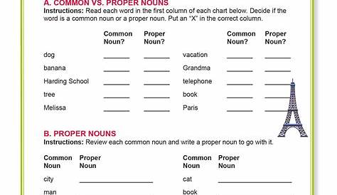Common and Proper Nouns Worksheets (Free)