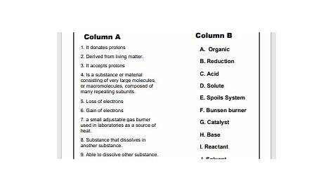 Chemistry Vocabulary Matching Worksheet - EnglishBix