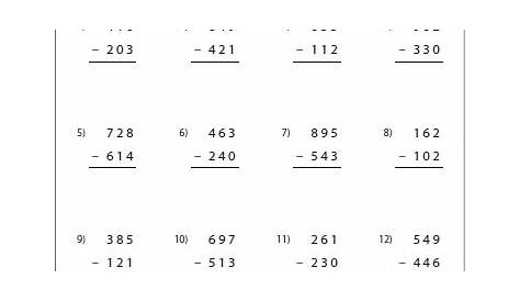 3 digit subtraction worksheet