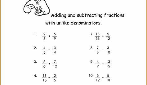 subtract fractions with unlike denominators worksheets