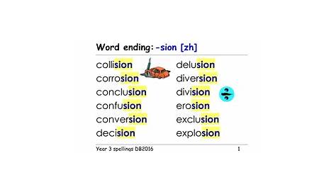 Year 3 spellings: word endings: -sion [zhn] [as in illusion] - ppt