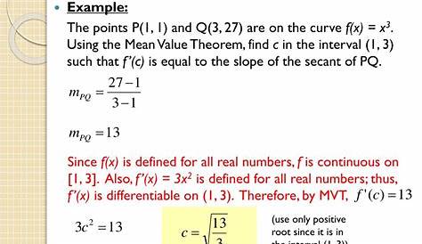 PPT - 4.2 Mean Value Theorem & Rolle’s Theorem PowerPoint Presentation