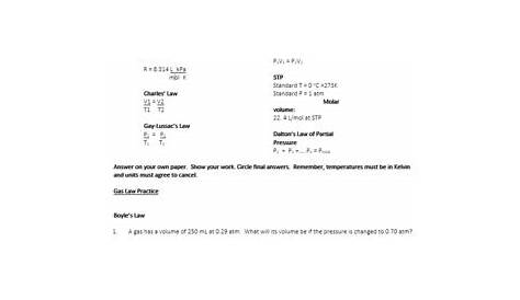 gas laws worksheet answers