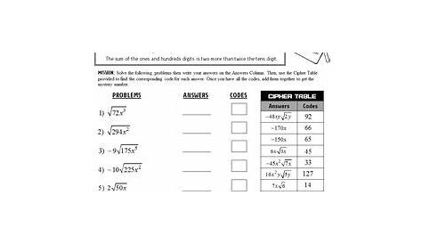 radical expressions worksheets with answers