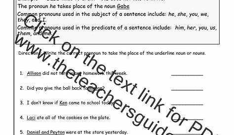 Pronouns Nouns Worksheets from The Teacher's Guide
