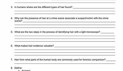 FORENSIC BIOLOGY WORKSHEET Hair Evidence Name: