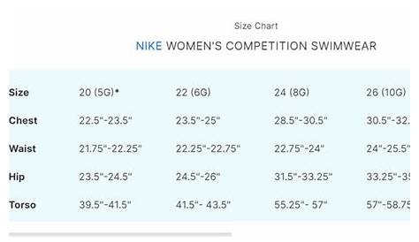 women's nike swimsuit size chart