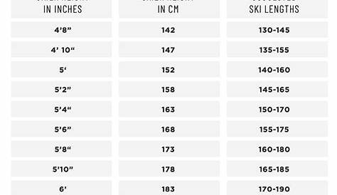 women's ski size chart