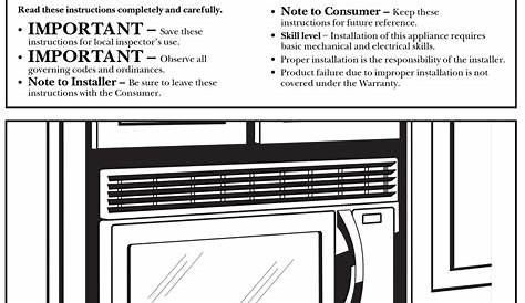 FRIGIDAIRE FMV145K MICROWAVE OVEN INSTALLATION INSTRUCTIONS MANUAL