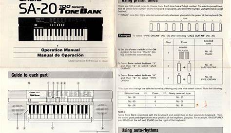 Operation Manual: Casio SA-20 100 Sound Tone Bank by Casio: First