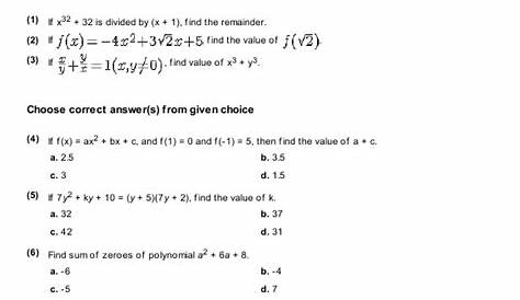 Grade 9 - Polynomials | Math Practice, Questions, Tests, Worksheets