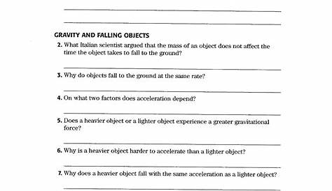 gravity and motion worksheets