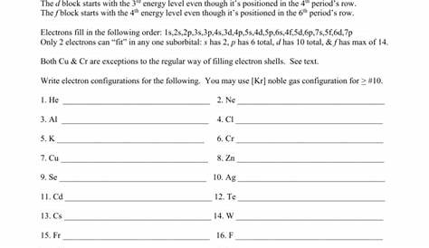 Chemistry I: Electron Configurations Worksheet