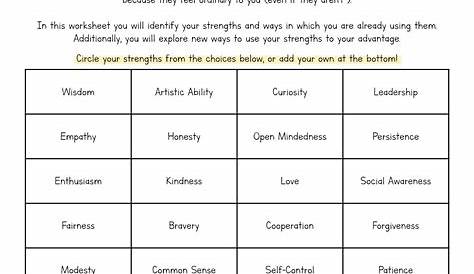 personal strength assessment printable self esteem worksheets