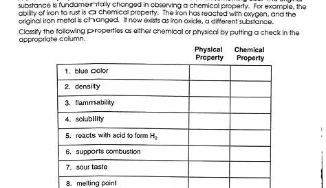 Chemical Change Vs Physical Change Worksheets