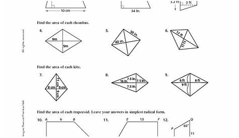 properties of kites worksheets