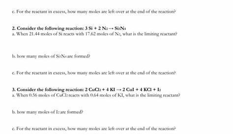 limiting and excess reactants worksheet key