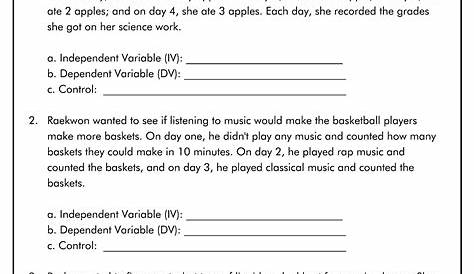 Independent And Dependent Variables Scenarios Worksheets Wit