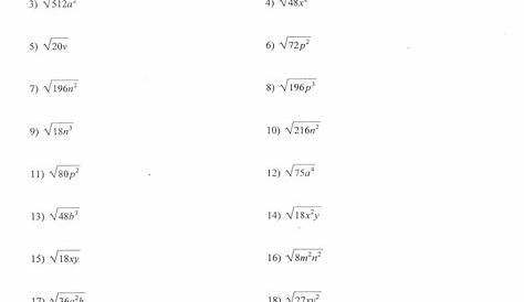 simplifying radicals with variables worksheets