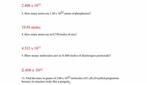 mole conversions worksheet answers