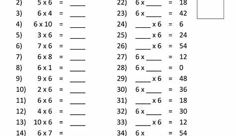 mixed times tables worksheet