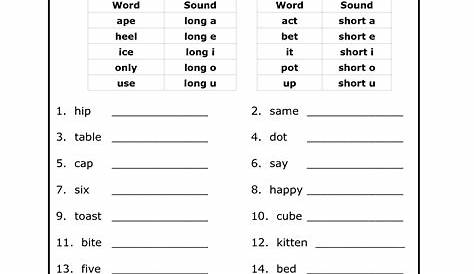 Long And Short Vowel Sounds Worksheets For Grade 1