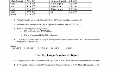 specific heat worksheet 1