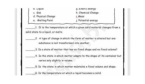 States of Matter Vocabulary Worksheet - EnglishBix