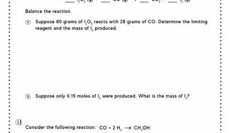 limiting reactant worksheet with answers