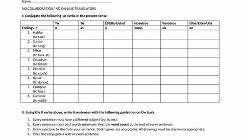 ar verbs present tense practice worksheet | Teaching Resources