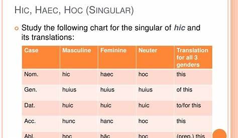 hic haec hoc chart translations