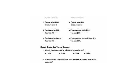 Sales Tax and Discount Worksheet by Family 2 Family Learning Resources
