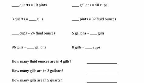 liquid measurements worksheet