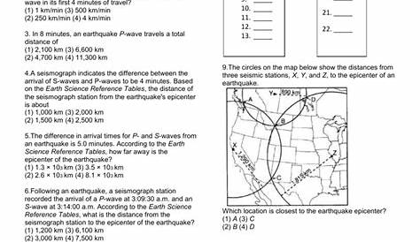 earthquakes and seismic waves worksheet