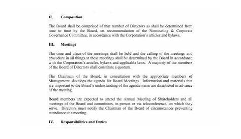 board of directors charter example