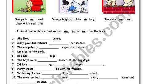 English worksheets: TOO - TO - TWO