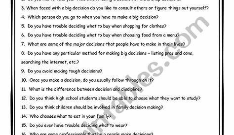 making decisions worksheet