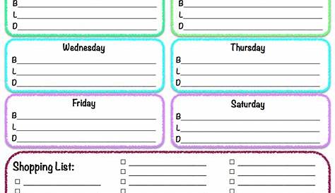 weekly menu plan printable