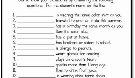 getting to know your students worksheets